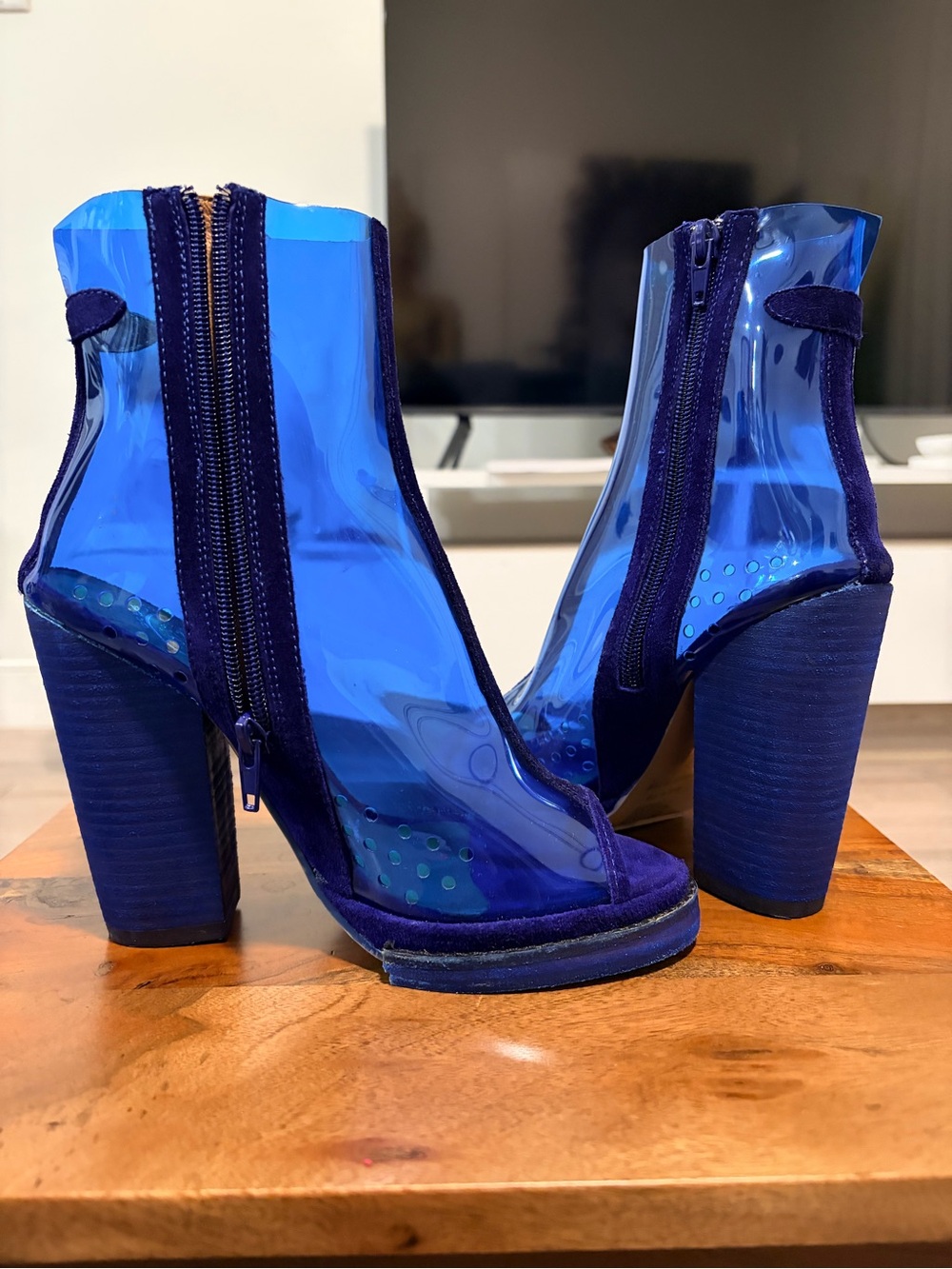Jeffrey Campbell Blue Transparent Block Heel Ankle Boots - Picture 2 of 15